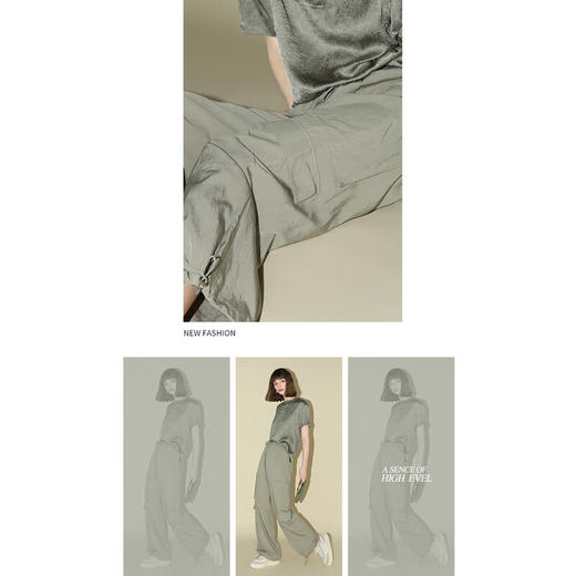 COCOBELLA工装风轻薄阔腿降落伞裤两穿抽绳直筒休闲裤PA7025 商品图1