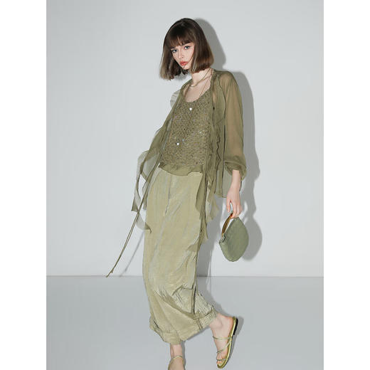 COCOBELLA幻彩亮片编织吊带夏雪纺拼接荷叶边外穿背心VT3001 商品图3