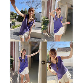 2024日常随穿~显瘦坑条大U领宽松开叉背心上衣