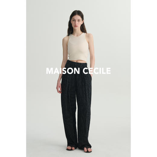 MAISON CECILE亚麻条纹松紧腰实穿懒人神裤 商品图3