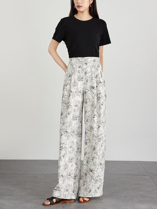 【专属特价】熙世界国风复古水墨印花阔腿裤夏季薄款宽松慵懒度假垂感长裤子 商品图3