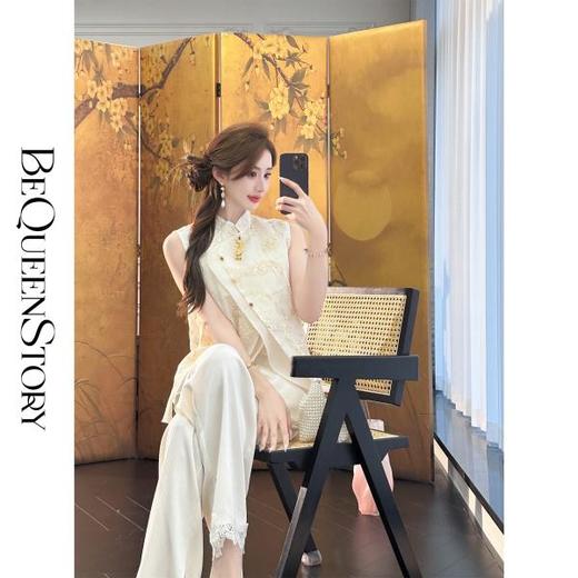 余潇潇【自由仙风】国风新中式凉爽透气素雅斜门襟立领马甲上衣 商品图4