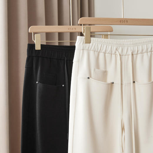 逸阳一字口袋白色香蕉裤女春新款高腰垂感直筒宽松阔腿裤子0529 商品图8