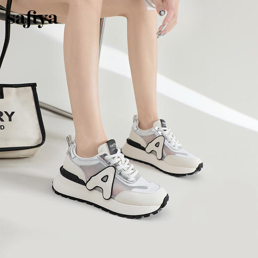 Safiya/索菲娅2024春潮流拼接轻便网面透气厚底阿甘运动鞋 SF41112432 商品图6