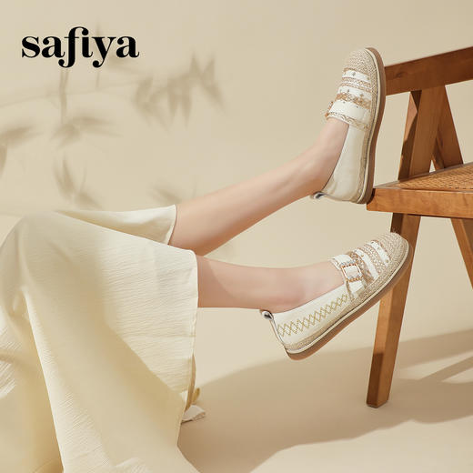 Safiya/索菲娅2024春国风编织钻扣浅口平底懒人一脚蹬渔夫鞋 SF41111432 商品图10