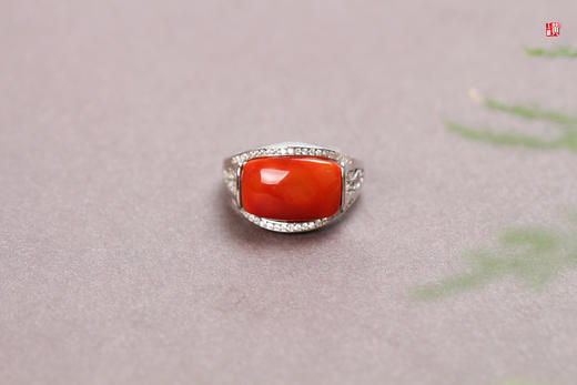 南红马鞍戒【子言】，925银镶 商品图0