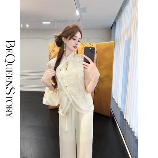 余潇潇【自由仙风】国风新中式凉爽透气素雅斜门襟立领马甲上衣 商品图0