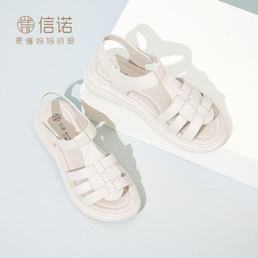 信诺 真皮舒适女鞋 2024新款夏季轻便休闲运动罗马凉鞋软底妈妈鞋L323-17 商品图3