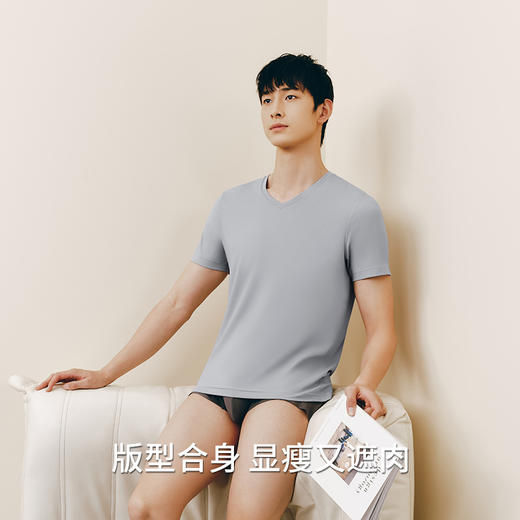 Threegun三枪【匠心系列-120支长绒棉】V领男士短袖T恤打底衫-22973A321 商品图4