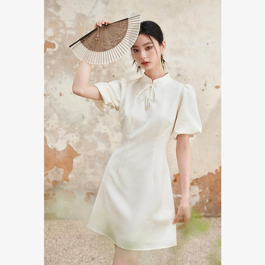 新中式国风提花连衣裙女夏季高级感收腰立领花苞袖连衣裙V1341119 商品图3