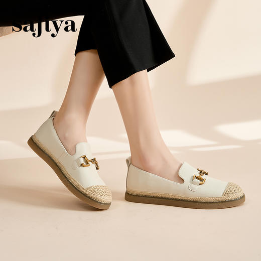 Safiya/索菲娅 2023秋新款外穿一脚蹬休闲编织平底渔夫鞋 SF33112423 商品图2