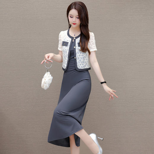 QYM-MYA465夏款长款简约修身时尚内搭背心裙短款洋气轻薄短袖外披两件套 商品图2