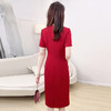 QYM8932假两件中长款洋气红色礼服裙夏款通勤优雅显瘦修身时尚连衣裙 商品缩略图3