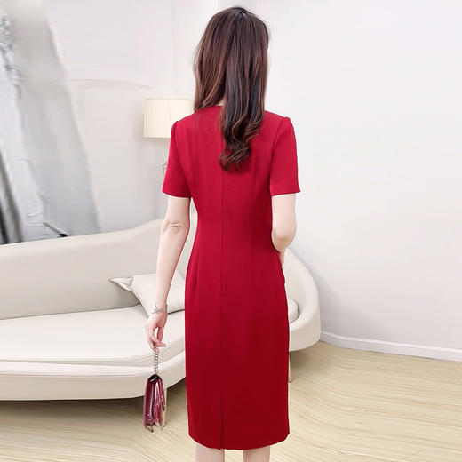 QYM8932假两件中长款洋气红色礼服裙夏款通勤优雅显瘦修身时尚连衣裙 商品图3