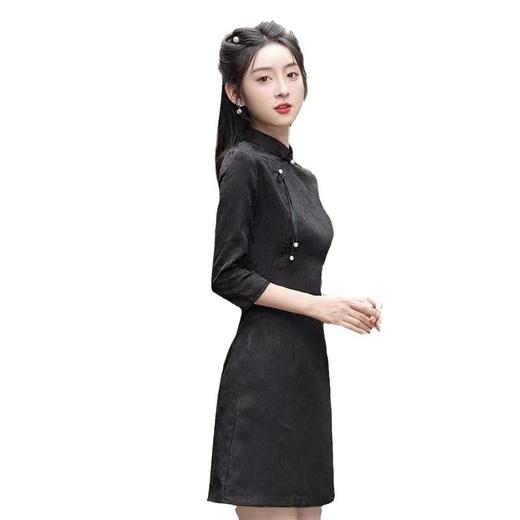 AHM-9843新中式黑色旗袍裙夏季新款小个子年轻款复古改良古风连衣裙 商品图4