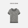 COCO ZONE 夏季撞色边设计短袖针织衫简约条纹圆领上衣CC2B0602 商品缩略图0