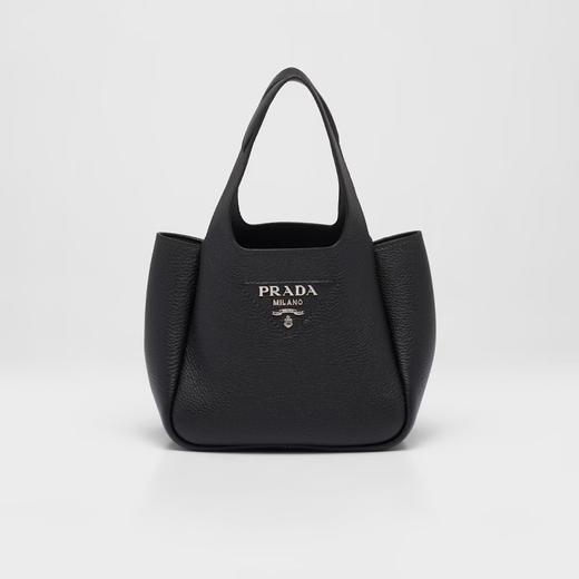 PRADA 普拉达 女士金属刻字徽标皮革手提包 黑色 1BA349 2DKV F0002 OOO 商品图0