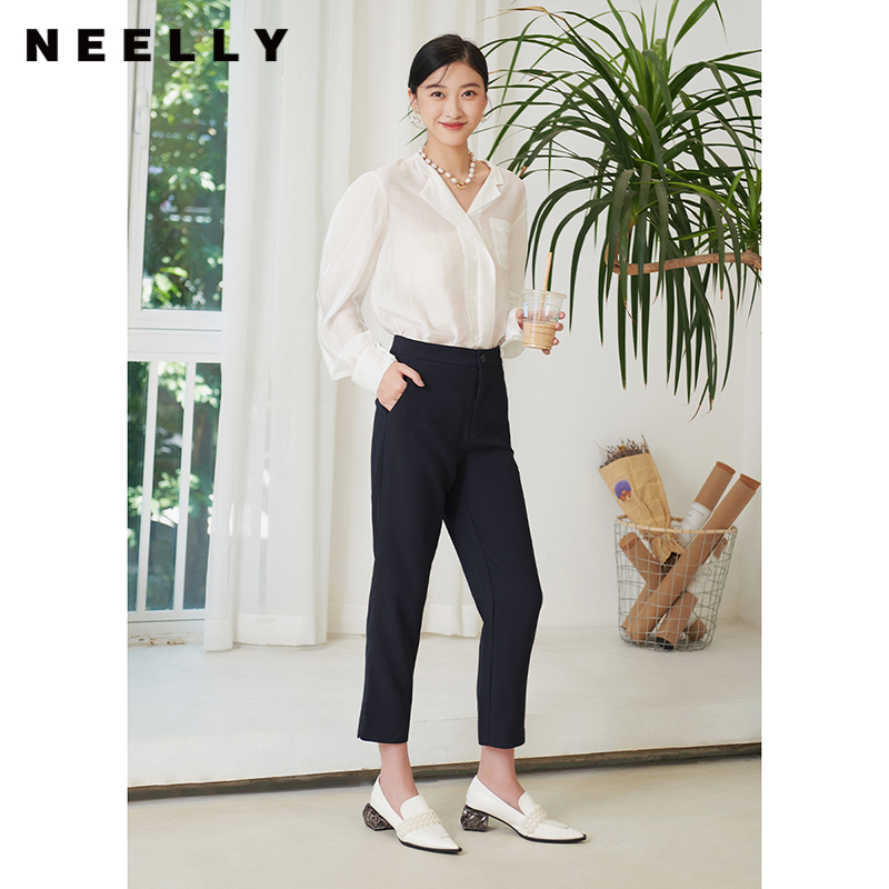 NEELLY纳俪商场同款西装裤女秋季新款下开叉设计直筒哈伦裤百搭N22074H04412