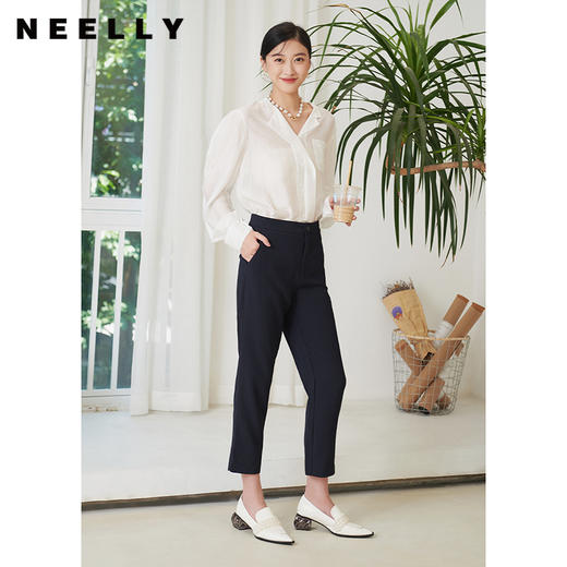NEELLY纳俪商场同款西装裤女秋季新款下开叉设计直筒哈伦裤百搭N22074H04412 商品图0