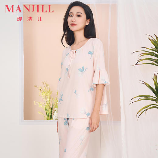 【商场同款】熳洁儿 女士家居服花卉印花冰瓷棉短袖七分裤套装24203233 商品图0