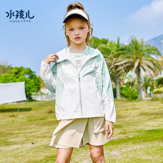 水孩儿童装夏季新款女童防晒外套轻薄柔软长袖拉链衫时尚拼色薄外套 商品图4