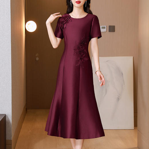 AHM-6831喜婆婆婚宴装旗袍礼服裙夏季新款妈妈装气质优雅红色连衣裙 商品图0