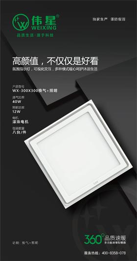 伟星浴霸  WX-换气+照明 30*30