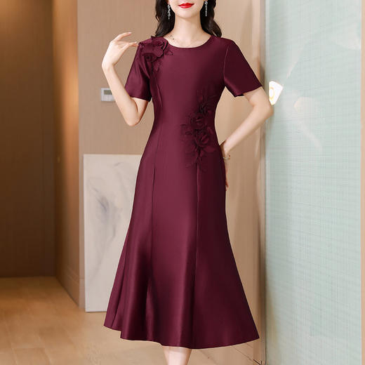 AHM-6831喜婆婆婚宴装旗袍礼服裙夏季新款妈妈装气质优雅红色连衣裙 商品图3