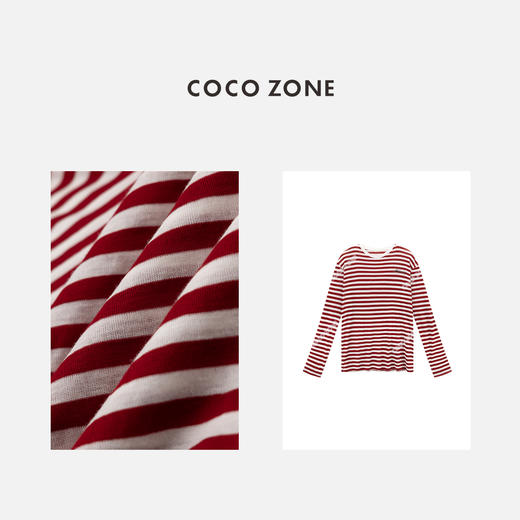 COCO ZONE夏季拼色条纹圆领长袖针织衫百搭休闲套头上衣CC2B0604 商品图2