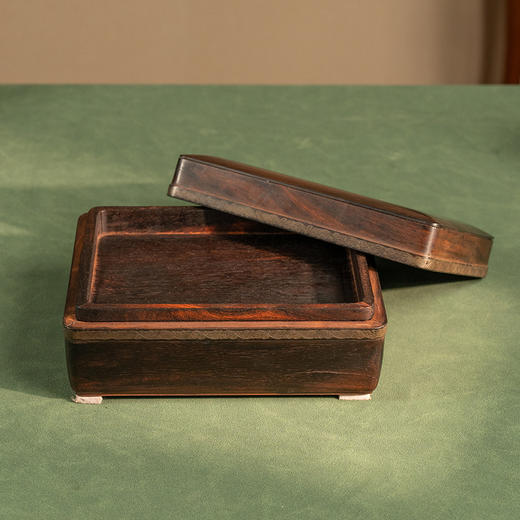 二十世纪 紫檀嵌银丝卷草纹盖盒 商品图2