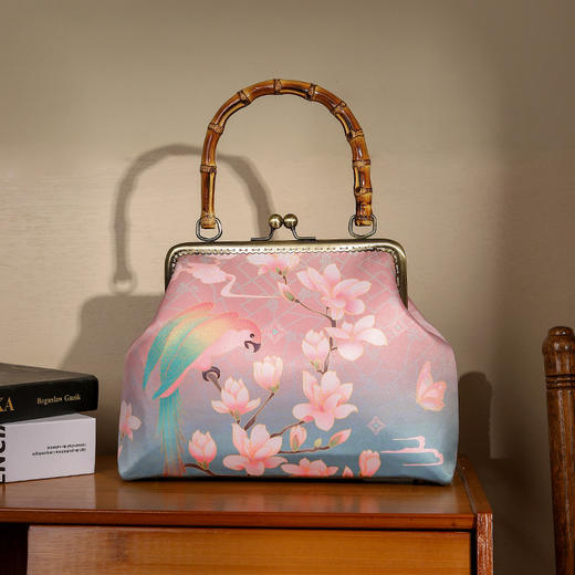 旗袍面料印花手提包，中国风旗袍宴会汉服手提包JX-百鸟朝凤 商品图4