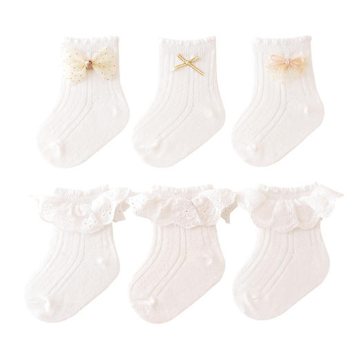 【2双装！可爱超萌宝宝花边袜】春季新品宝宝袜子蝴蝶结蕾丝花边袜女童公主袜白色舞蹈中筒袜 商品图4