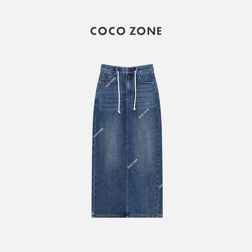 COCO ZONE2024“贝斯牛仔裙”复古抽绳设计水洗牛仔裙显瘦百搭中长裙CC1B0813 商品图0
