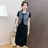 时尚内搭显瘦黑色短袖连衣裙，洋气牛仔马甲两件套QYM-YJ-24MD26-L 商品缩略图0