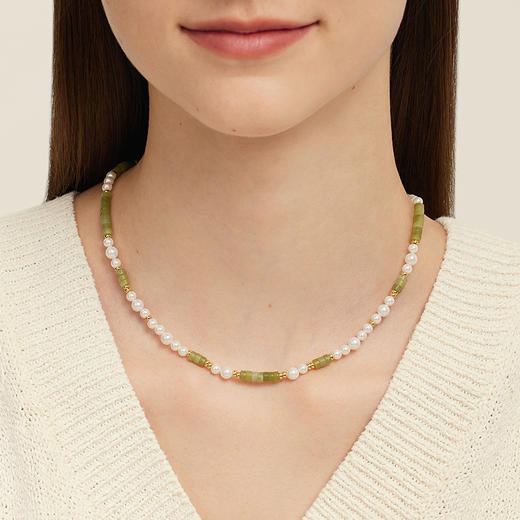Onchic 柠檬玉串珠项链女天然玉石珍珠毛衣链小众设计感锁骨链 商品图3