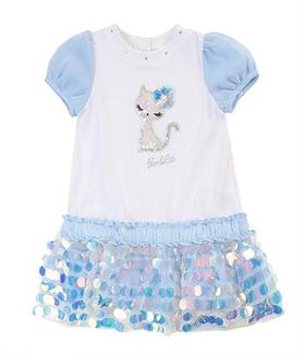 蓝色猫咪彩片连衣裙