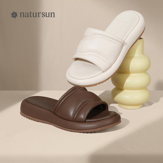 natursun凉拖鞋女款时尚踩屎感休闲风沙滩一字拖鞋女外穿N24304302 商品图3