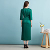 EITIE连衣裙精致大方圆领提褶收腰开叉绿色印花连衣裙秋季新款C2307250 商品缩略图4