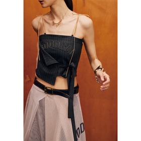 GOODBAI logo拼布绣条纹松紧吊带背心