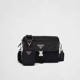 【一】PRADA 普拉达 男士Re-Nylon和Saffiano皮革子母单肩包 黑色 2VH133 2DMH F0002 XMP