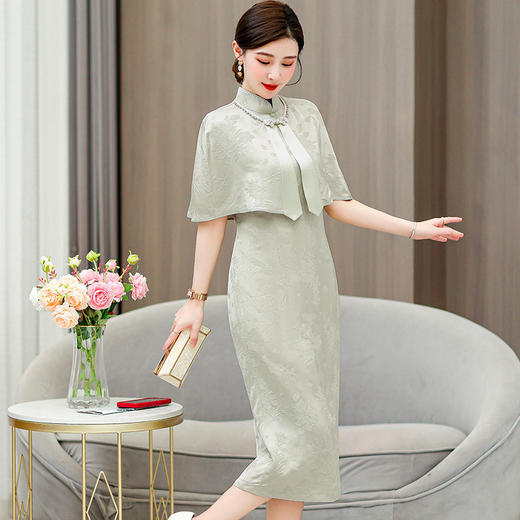 AHM-6815中国风复古改良旗袍裙夏季新款高级感气质优雅连衣裙披肩套装 商品图2
