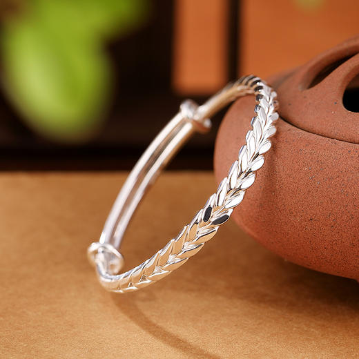 S999足银复古推拉麦穗手镯，光面实心穗穗平安手环CW 商品图1