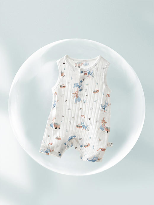 贝肽斯婴儿连体衣夏季薄款新生儿男女宝宝衣服无袖背心纯棉睡衣 商品图4