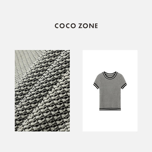 COCO ZONE 夏季撞色边设计短袖针织衫简约条纹圆领上衣CC2B0602 商品图2