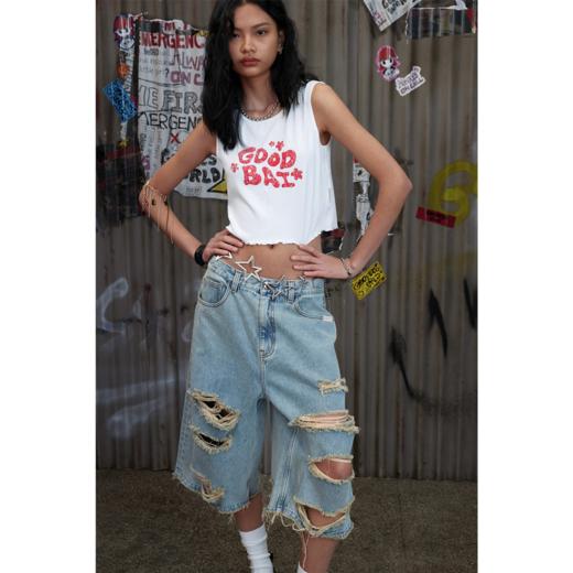 GOODBAI GOODEES破洞休闲牛仔七分裤 商品图0