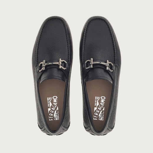 FERRAGAMO 菲拉格慕 男士Gancini扣饰莫卡辛鞋 黑色 755610 商品图1