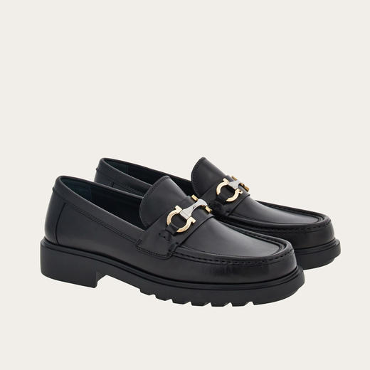 FERRAGAMO 菲拉格慕 男士 Gancini 扣饰莫卡辛鞋 黑色 768108 商品图1
