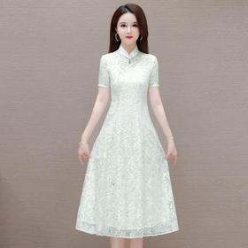 QYM-319602复古气质改良连衣裙夏季新款旗袍裙时尚女装蕾丝中长裙