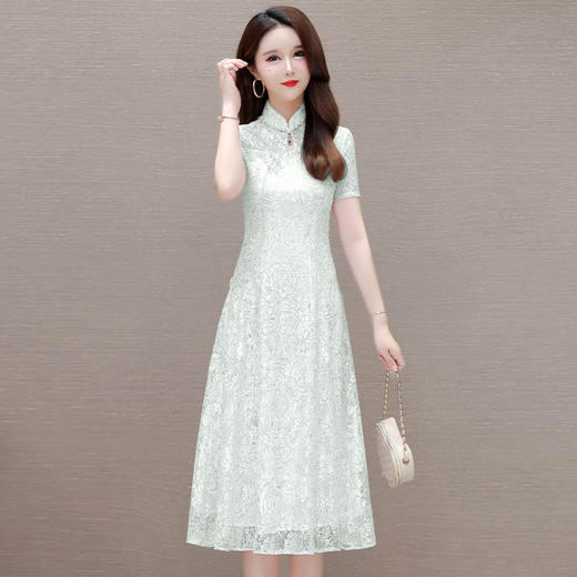 QYM-319602复古气质改良连衣裙夏季新款旗袍裙时尚女装蕾丝中长裙 商品图5