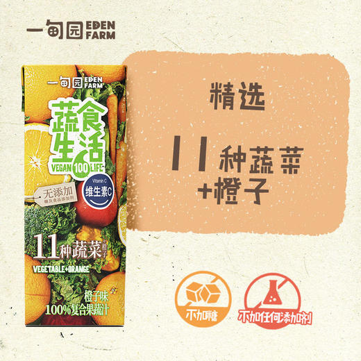 一甸园 蔬食生活100%复合果蔬汁（橙子味）200ml*10 商品图1